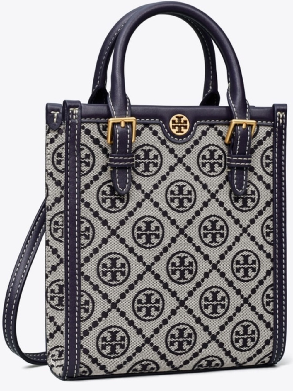 NWT Tory Burch T-monogram Jacquard Navy Blue Mini Tote Bag
